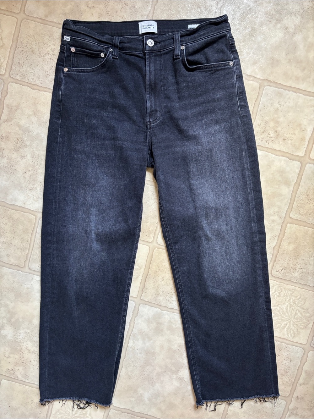 Citizens of Humanity Palma Jeans Black Crop Stretch Frayed Hem Women’s Size 29